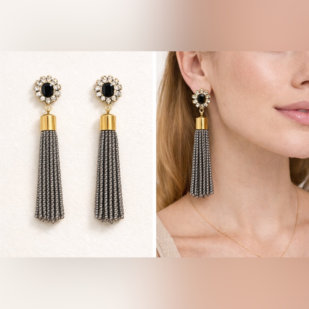 Rhinestone & Bead Tassel Drop Earrings 3” Boutique